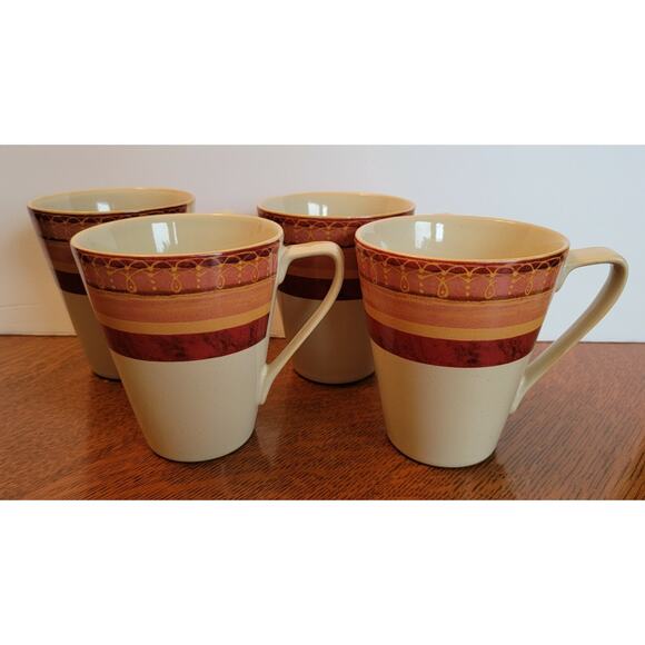 Set Of 4 Pier One Coffee Tea Mugs Cups Stoneware Indonesian Pattern - Picture 1 of 11